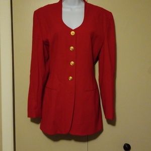 Red blazer with gold buttons